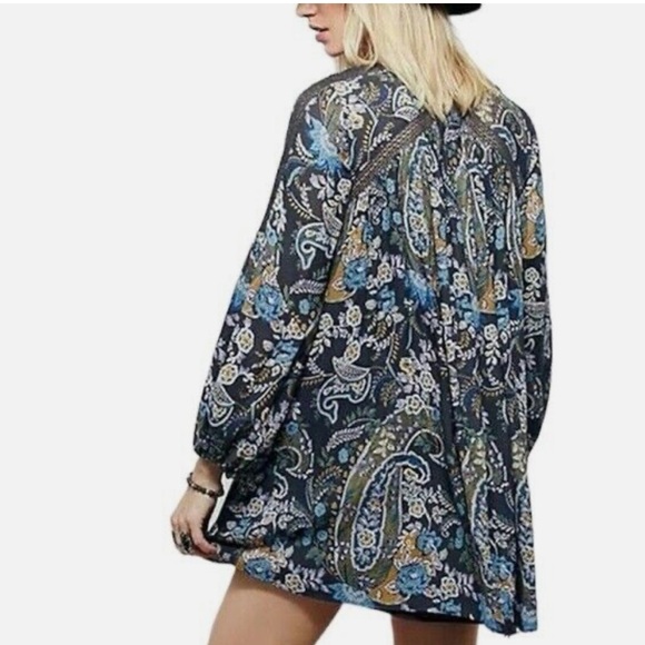 Free People Rain or Shine Bohemian Tunic Mini Dress Paisley Print Size Small - Picture 3 of 10